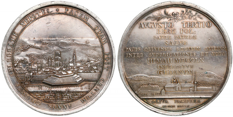 August III Sas, Medal 100-lecie pokoju oliwskiego 1760 r. - z pudełkiem Efektown...