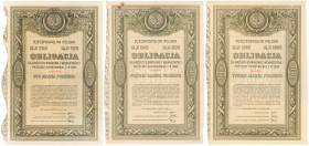 5% Poż. Krótkoterminowa 1920, Obligacje 100-1.000 mkp 1920 (3szt)