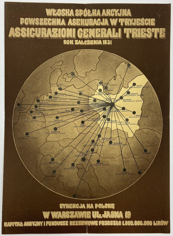 Włoska Sp. Akc. Powszechna Asekuracja w Tryjeście, Polisa od wypadków, Lwów 1936...