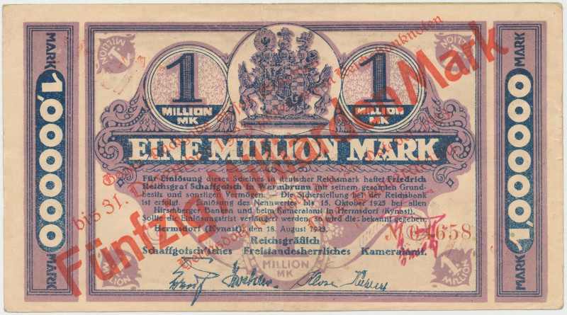 Hermsdorf (Sobieszów), 1 mln mk 1923 PRZEDRUK na 50 mld mk 1923 Reference: Kelle...