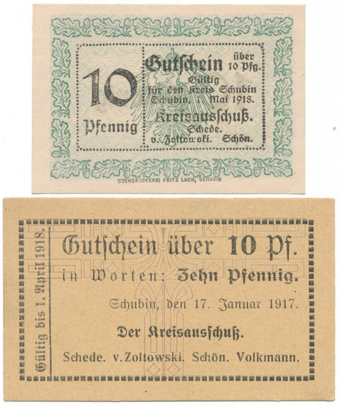 Schubin (Szubin), 2x 10 pfg 1917-1918 (2szt) Reference: Podczaski P-209.A.1.e, B...