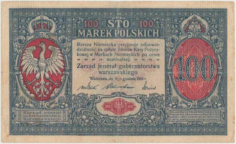 100 mkp 1916 jenerał - numeracja 6-cyfrowa Egzemplarz w naturalnym stanie obiego...