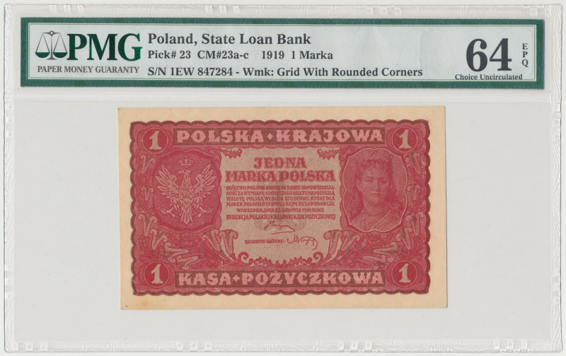 1 mkp 1919 - I Serja EW Reference: Miłczak 23c
Grade: PMG 64 EPQ 

POLAND POL...