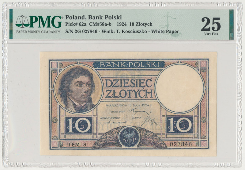 10 złotych 1924 - II EM. G Pięknej prezencji egzemplarz po profesjonalnie przepr...
