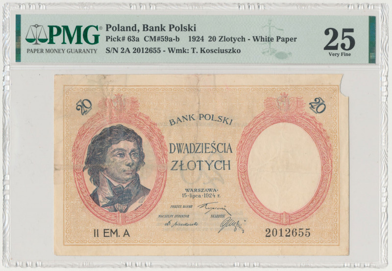 20 złotych 1924 - II EM.A Naturalny stan zachowania, bez konserwacji.&nbsp; Papi...