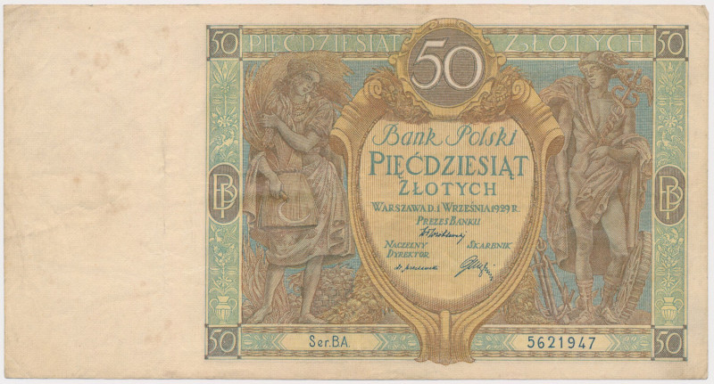 50 złotych 1929 - kropka między literami serii Niepozorna ale bardzo rzadka odmi...