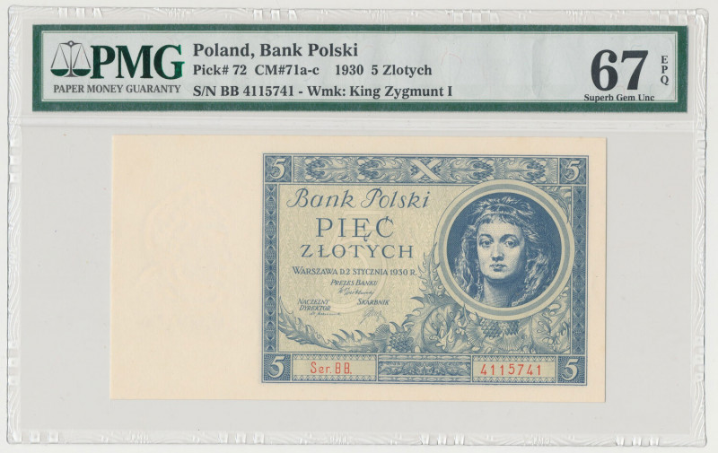5 złotych 1930 - Ser.BB Pięknie zachowany, selekcjonowany egzemplarz.&nbsp; Refe...