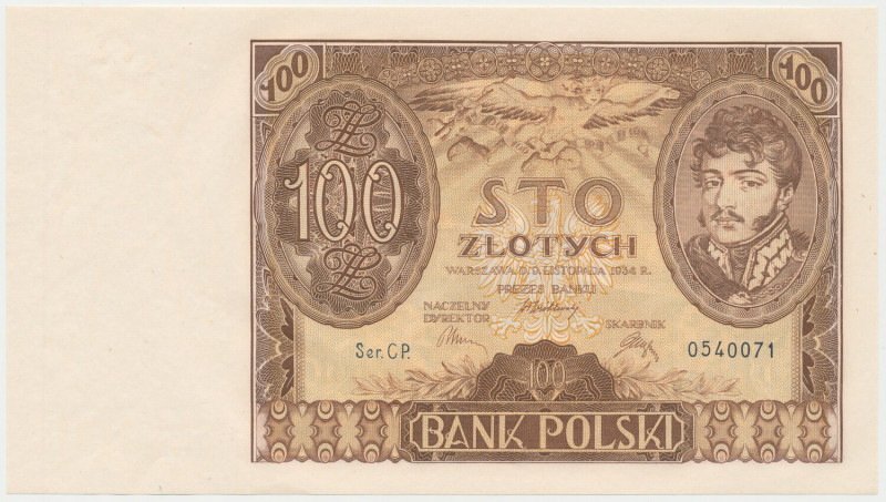 100 złotych 1934 - Ser.CP Dwie małe nagniotki na marginesach poza tym bez uwag. ...
