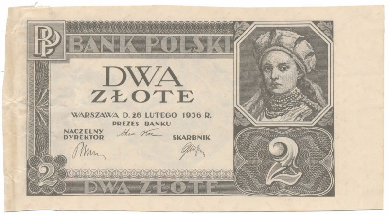 2 złote 1936 - bez poddruku, serii i numeracji - szerokie marginesy Druk rewersu...