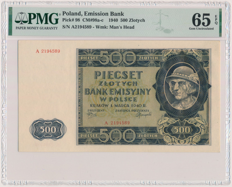 500 złotych 1940 - A Pierwsza z dwóch serii Górala - A, zdecydowanie rzadsza w s...