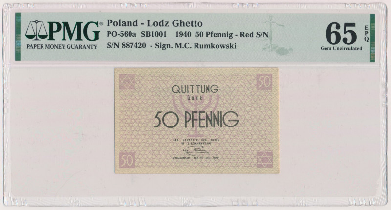 Getto 50 fenigów 1940 Reference: Miłczak L1
Grade: PMG 65 EPQ 

POLAND POLEN ...