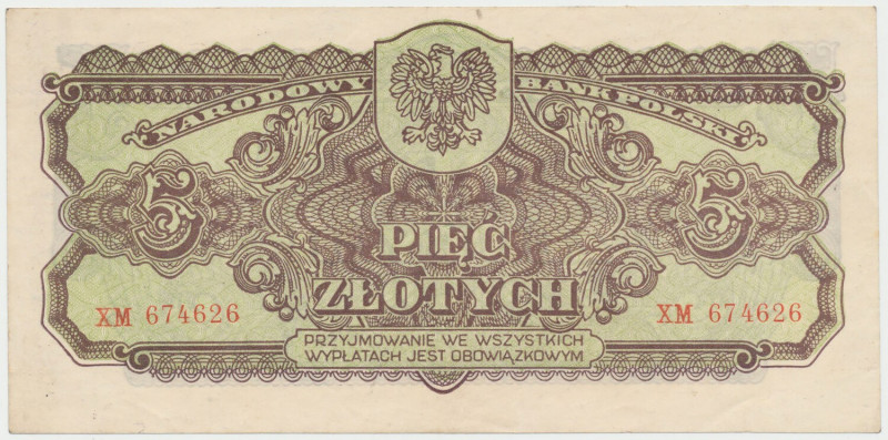 5 złotych 1944 ...owym - XM Podwójnie złamana centralnie i dwa zgięcia poboczne....