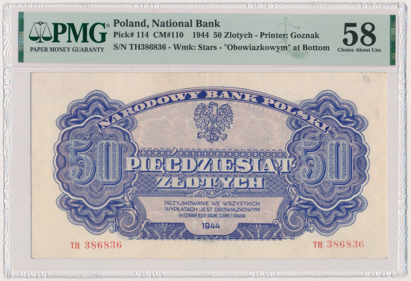 50 złotych 1944 ...owym - TH Złożony w pół. W prawym górnym narożniku adnotacja ...