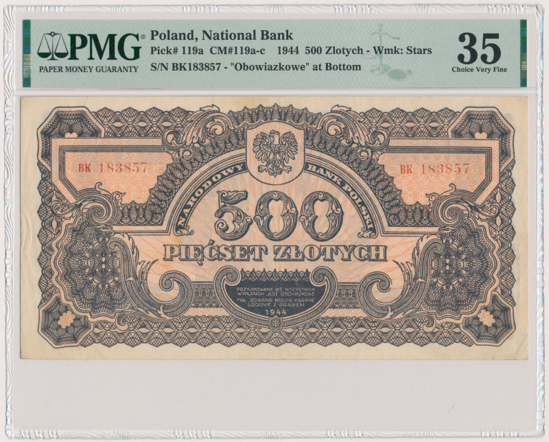 500 złotych 1944 ...owe - BK Najwyższy nominał drugiej emisji -owe.&nbsp; Ładnie...