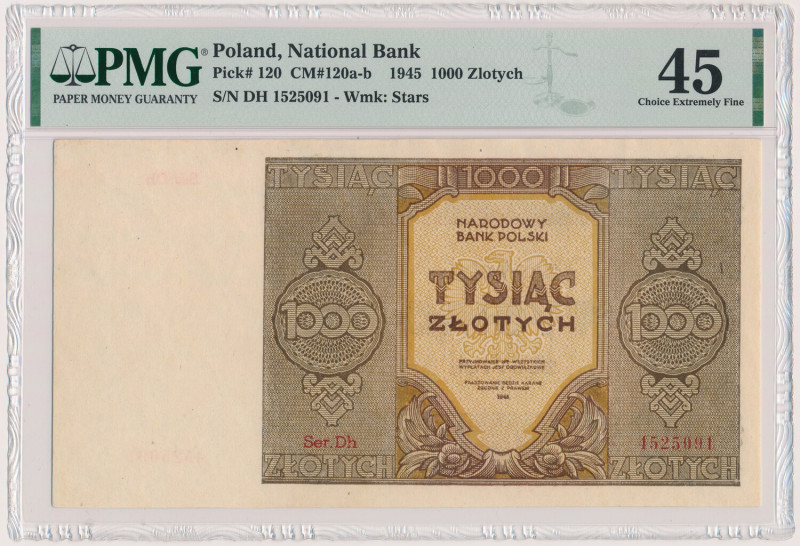 1.000 złotych 1945 - Ser.Dh - seria zastępcza Jeden z najrzadszych polskich bank...
