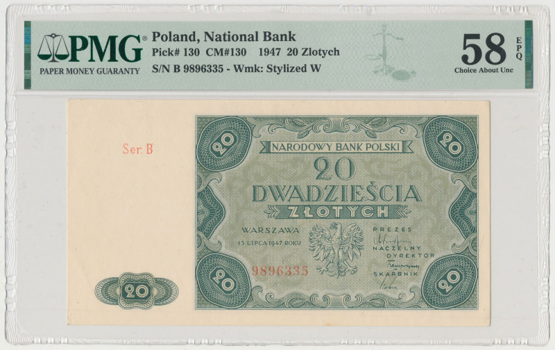 20 złotych 1947 Oglądając przez holder, jedyny czynnik na minus jaki zauważamy t...