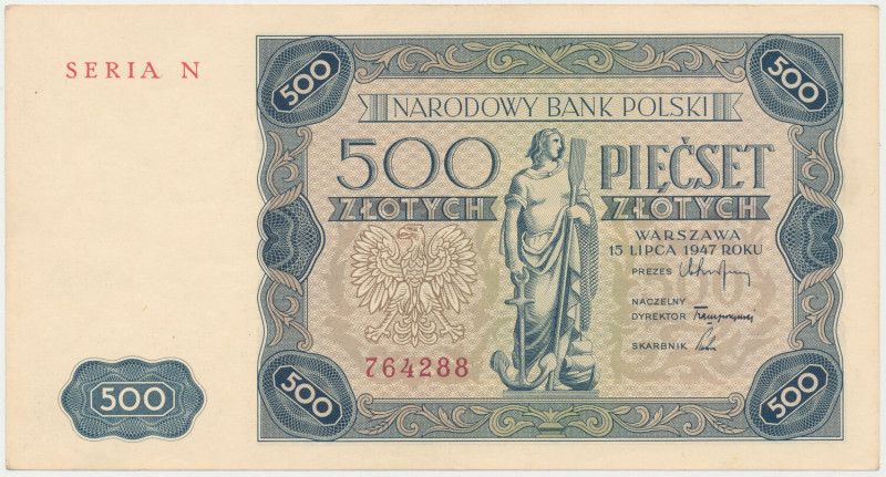 500 złotych 1947 - N Lekkie złamanie pionowe centralnie i niedoskonałości końców...