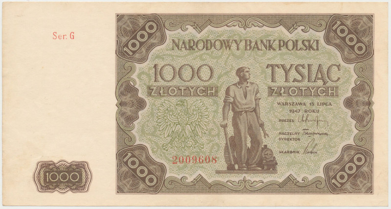 1.000 złotych 1947 - mała litera Lekkie złamanie pionowe centralnie (bez kreski ...