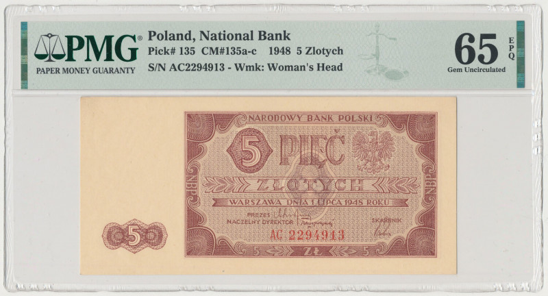 5 złotych 1948 - AC Reference: Miłczak 135b
Grade: PMG 35 EPQ 

POLAND POLEN...