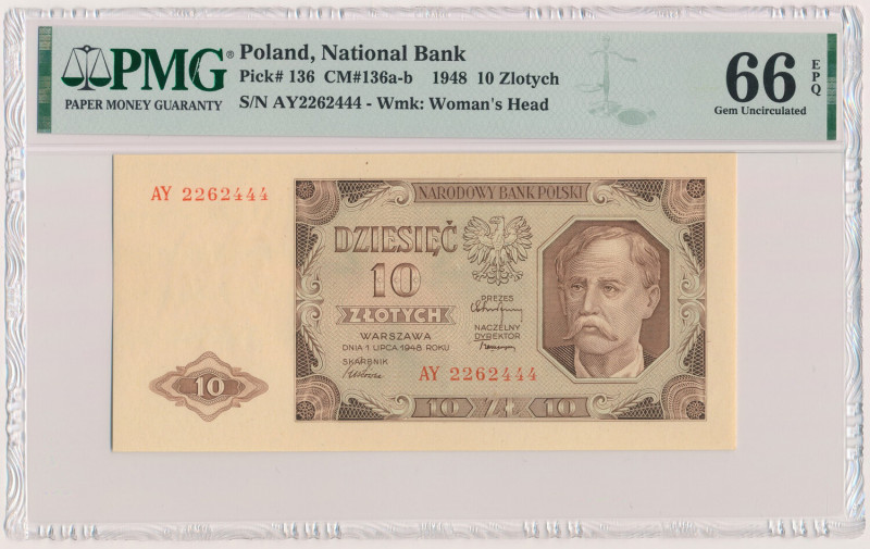 10 złotych 1948 - AY Reference: Miłczak 136b
Grade: PMG 66 EPQ 

POLAND POLEN...