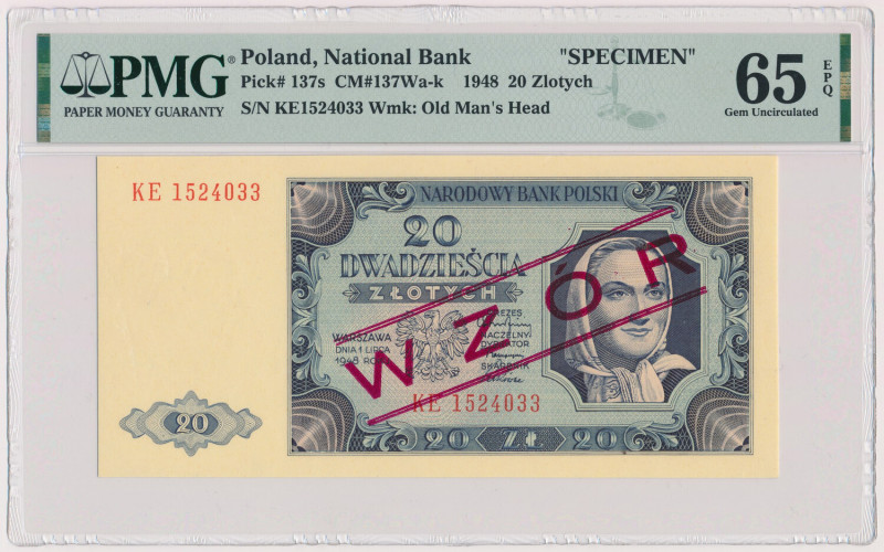 20 złotych 1948 - WZÓR kolekcjonerski - KE Reference: Miłczak 137Wl
Grade: PMG ...