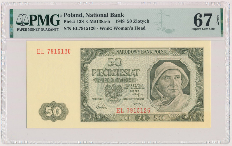 50 złotych 1948 - EL Reference: Miłczak 138hh
Grade: PMG 67 EPQ 

POLAND POLE...