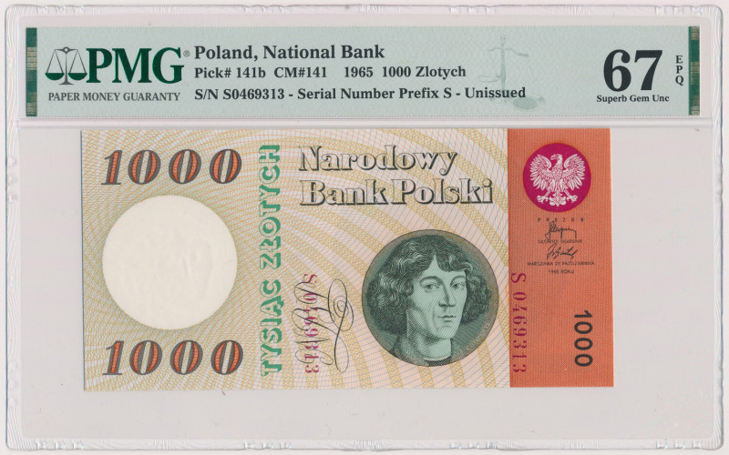 1.000 złotych 1965 - S Reference: Miłczak 141
Grade: PMG 67 EPQ 

POLAND POLE...