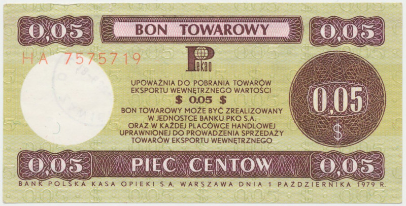 PEWEX 5 centów 1979 - mały - HA Dwa lekkie ugięcia pionowe w tym jedno częściowe...