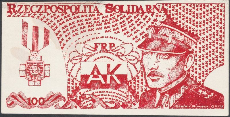 Solidarność, 100 złotych 1985 Stefan Rowecki GROT Wymiary: 138 x 70 mm. 
 Pozyc...