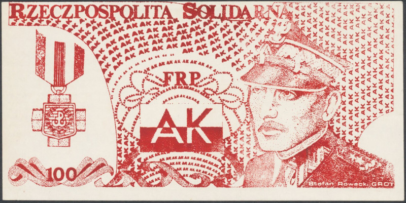 Solidarność, 100 złotych 1985 Stefan Rowecki GROT Wymiary: 138 x 70 mm. 
 Pozyc...