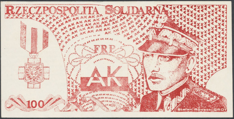 Solidarność, 100 złotych 1985 Stefan Rowecki GROT Wymiary: 138 x 70 mm.
 Pozycj...