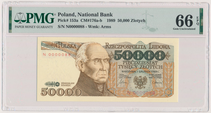 50.000 złotych 1989 - N 0000088 Rzadki atrakcyjny numer dwucyfrowy.&nbsp; Refere...