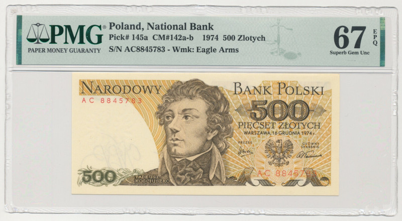 500 złotych 1974 - AC Rzadka seria (tylko jedna z czterech z 1974 roku) w wyśmie...