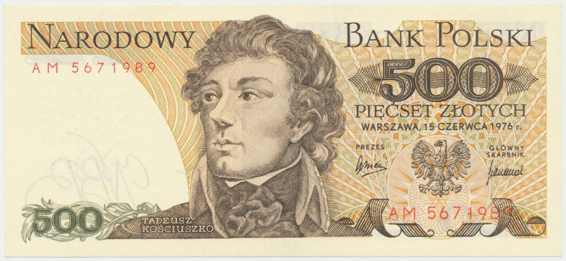 500 złotych 1976 - AM Stan zachowania bez uwag. Rzadki rocznik.&nbsp; Formularz ...