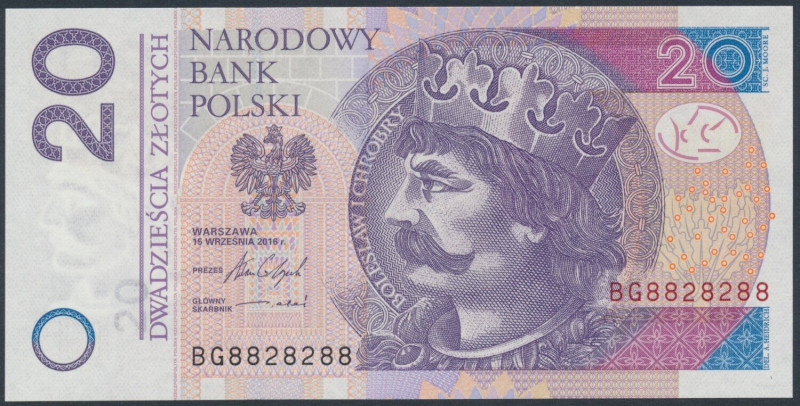 20 zł 2016 - BG 8828288 - ładny numer radarowy 
Grade: UNC 

POLAND POLEN