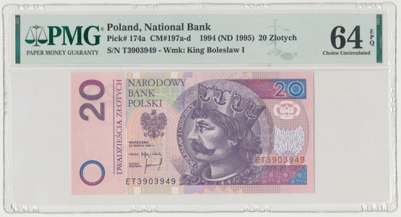 20 złotych 1994 - ET Reference: Miłczak 197b
Grade: PMG 64 EPQ 

POLAND POLEN...