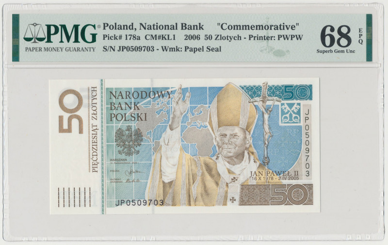 50 złotych 2006 Jan Paweł II - JP 0509703 Banknot kolekcjonerski ze znakomitą oc...