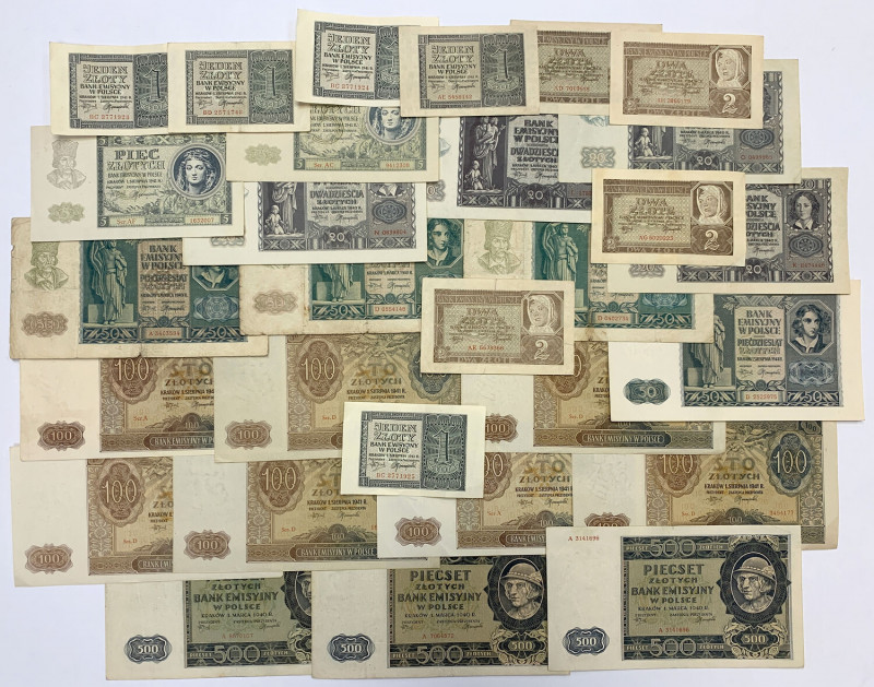 Zestaw banknotów 1 - 500 złotych 1940-1941 (29szt) 
Grade: VG-XF 

POLAND POL...