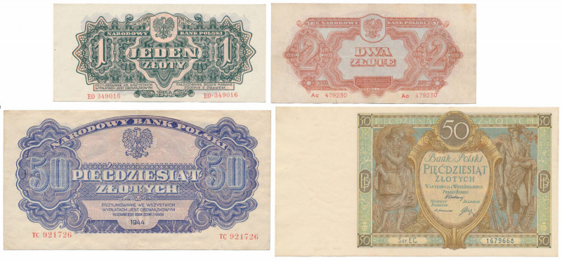 Zestaw banknotów polskich z lat 1929-1944 (4szt) Dość atrakcyjny zestaw, banknot...