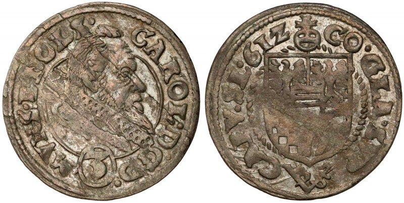 Śląsk, Karol II, 3 krajcary 1612, Oleśnica - wąska kryza Odmiana z nowym typem p...