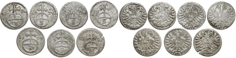 Śląsk, Ferdynand II, Greszel 1624, Wrocław (7szt) W zestawie dwie odmiany: z i b...