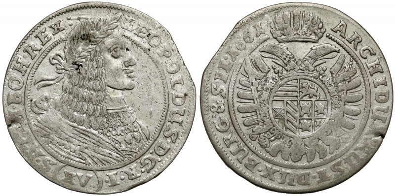 Śląsk, Leopold I, 15 krajcarów 1661 GH, Wrocław - wstęga Odmiana legendowa z G H...