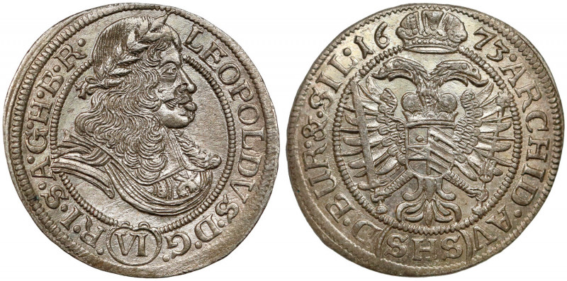 Śląsk, Leopold I, 6 krajcarów 1673 SHS, Wrocław Piękny egzemplarz. 
Reference: ...