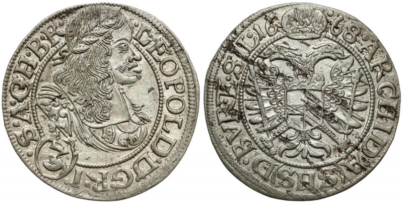 Śląsk, Leopold I, 3 krajcary 1668 SHS, Wrocław Bardzo ładny. Odmiana ARCHID.A......