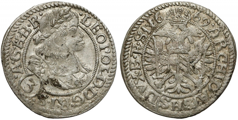 Śląsk, Leopold I, 3 krajcary 1669 SHS, Wrocław Ładny. Odmiana ARCHID.A... SI. 
...