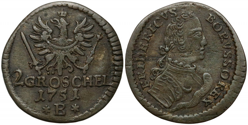 Śląsk, Fryderyk II, 2 gröschel 1751 B, Wrocław Reference: Olding 321
Grade: VF ...