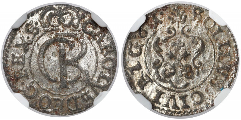 Karol XI, Szeląg Ryga 1661 Piękna moneta. 

Grade: NGC MS61 

POLAND RIGA SW...