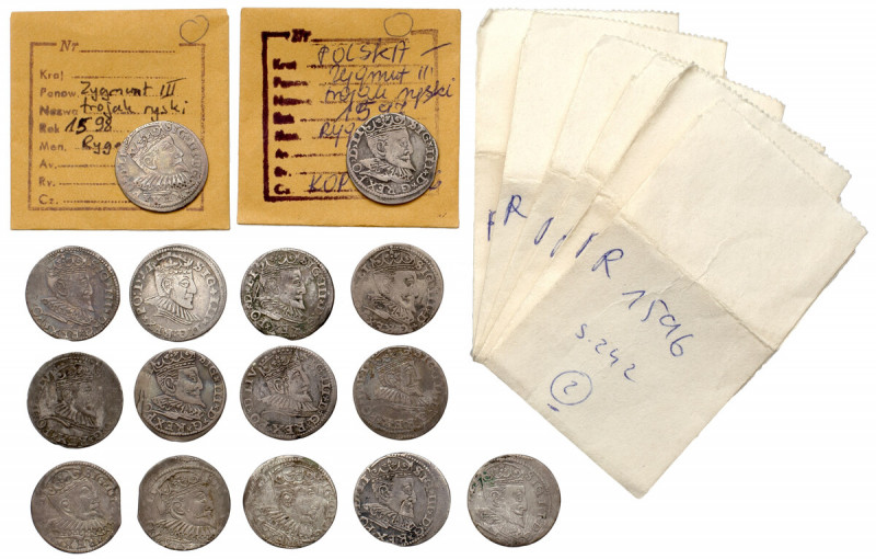 Trojaki (1590-1600) Zygmunt III - zestaw (15szt) Przekrojowy lot trojaków ryskic...