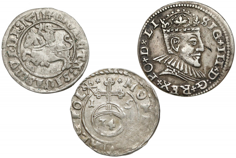 Zygmunt I i III, Półgrosz, półtorak i trojak 1511-1615 (3szt) W zestawie: półgro...