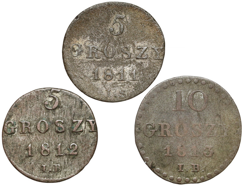 Księstwo Warszawskie, 5 i 10 groszy 1811-1813 - zestaw (3szt) 5 groszy 1811 w od...